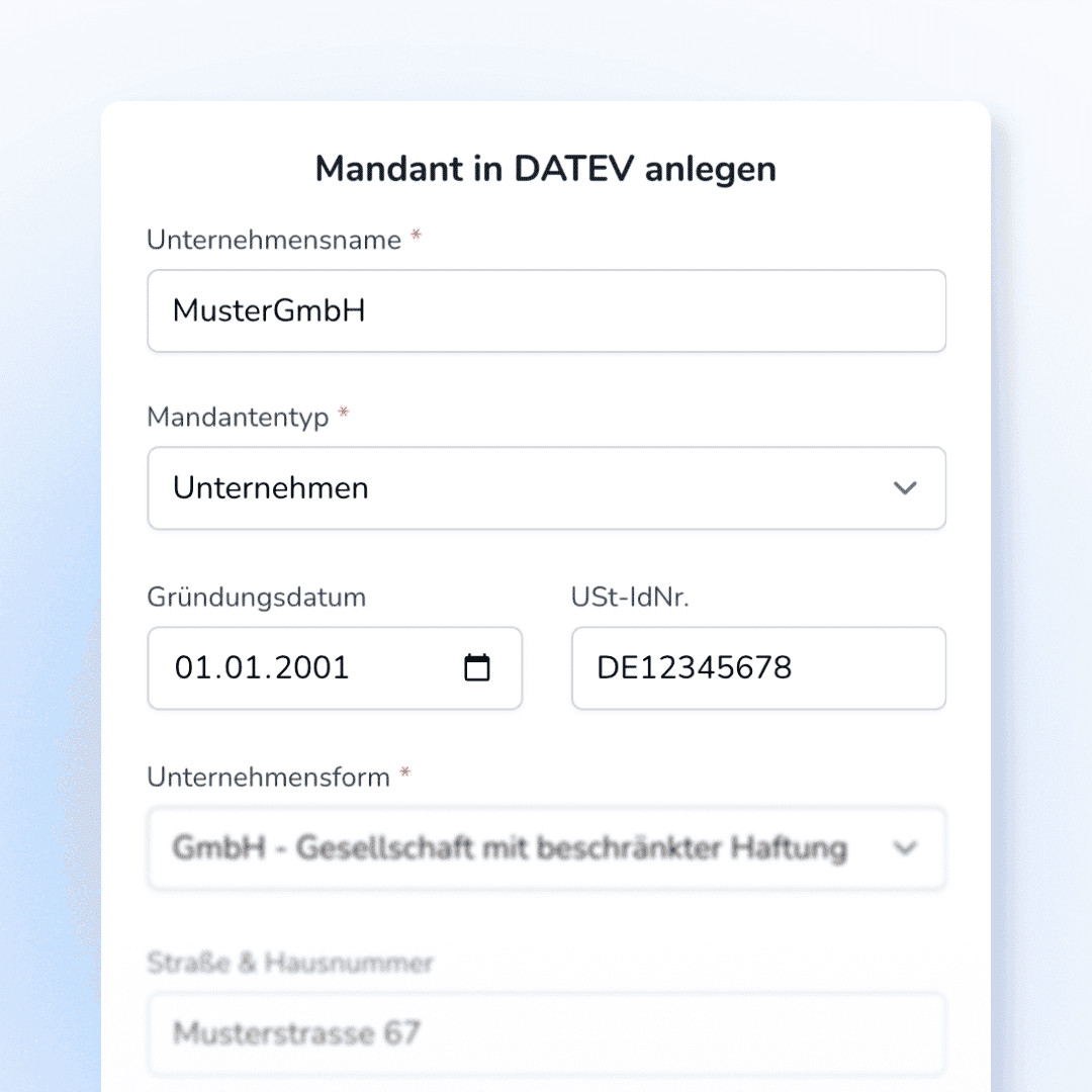 Formular zum Anlegen eines Mandanten in DATEV