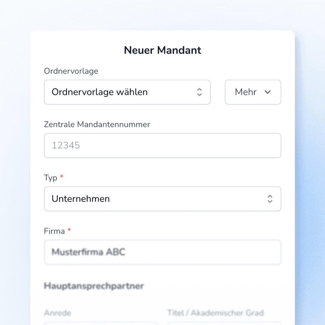 Formular zum Anlegen eines neuen Mandanten in Kanzleidrive